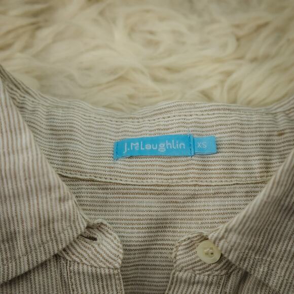 J. McLaughlin Size XS Britt Tan Stripe Collared Button Long Sleeve Linen Top - Picture 3 of 6